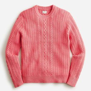 NWT $118 J Crew Cotton Cable Knit Crewneck Fisherman Sweater in Heather Pink